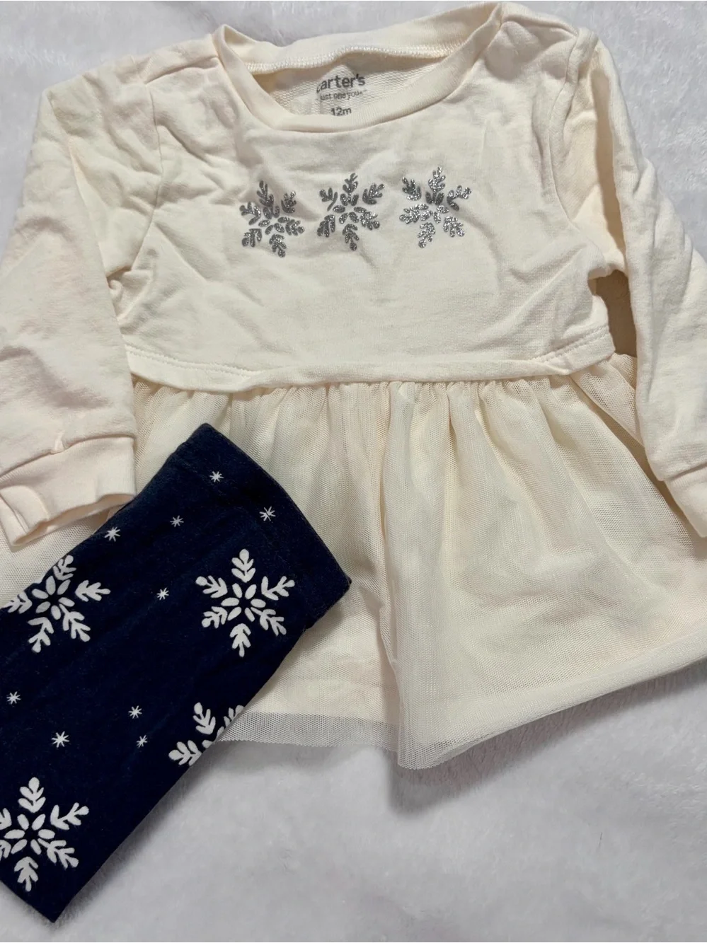 Carter's Cream Top with Navy Snowflake Leggings Set